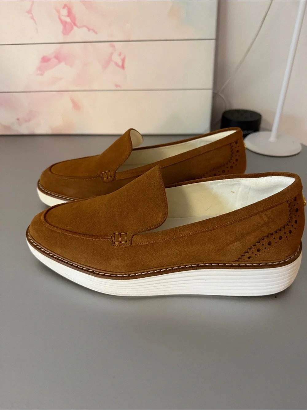 Cole Haan Women's Suede Loafers in Cognac Brown Size 9